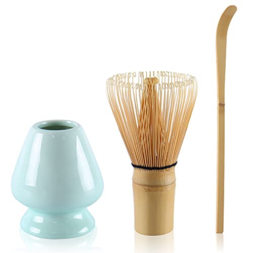Matcha Tee Set Bambus Matcha Schneebesen Keramik Schneebesen Halter Teeschaufel Japanisches Matcha Tee Tool Kit 3er Set Grün von Nwvuop