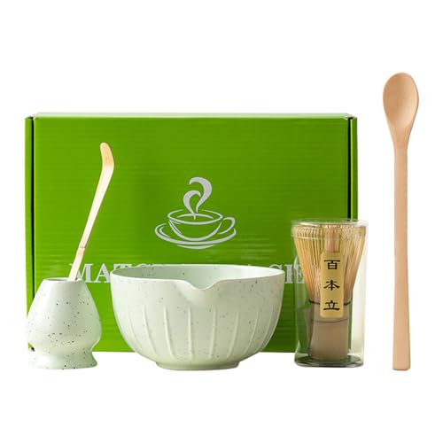 Matcha Tee Set mit Matcha Besen, und Matcha Bowl, Matcha Besen Set Matcha Löffel Keramik Matcha Schneebesen Halter Matcha Ceremony Kit(Hellgrün) von Nwvuop