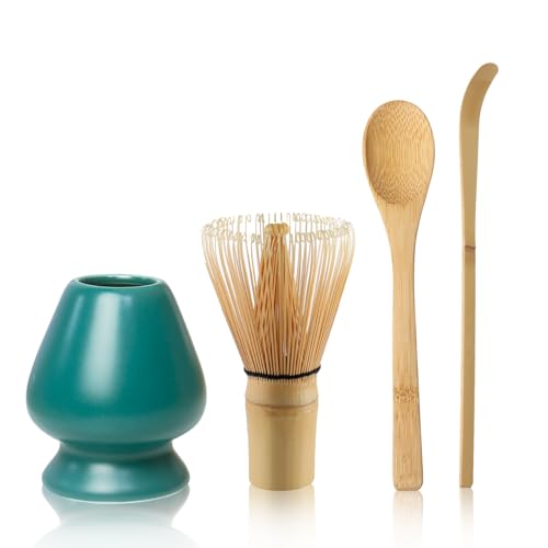 Matcha Tee Set mit Matcha Besen und Löffel, Matcha Besen Set mit Keramik Schneebesen Halter Matcha Zubehör(Dunkel grün) von Nwvuop