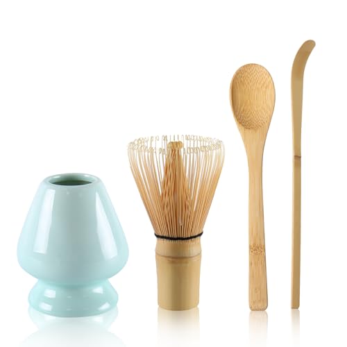 Matcha Tee Set mit Matcha Besen und Löffel, Matcha Besen Set mit Keramik Schneebesen Halter Matcha Zubehör(Grün) von Nwvuop