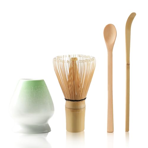 Matcha Tee Set mit Matcha Besen und Löffel, Matcha Besen Set mit Keramik Schneebesen Halter Matcha Zubehör(Grün-Weiß) von Nwvuop