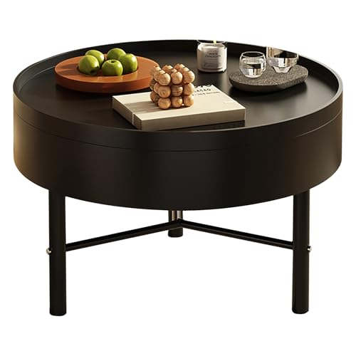 Nxkhox Couchtisch Rund Wohnzimmertisch Weiß Side Table Mit Verstecktem Staufach, Einfach zu Montieren und zu Reinigen, Geeignet für Wohnzimmer, Büro(Black) von Nxkhox