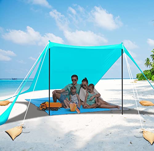 NyShine Strandmuscheln Strandzelt, Tragbares Sonnenschutz mit UPF 50+ UV Schutz Sandanker und Alu-Stangen für Strand, Hinterhof, Camping, Angeln und Picknicks - 2x2x2 M, Blaugrün von NyShine