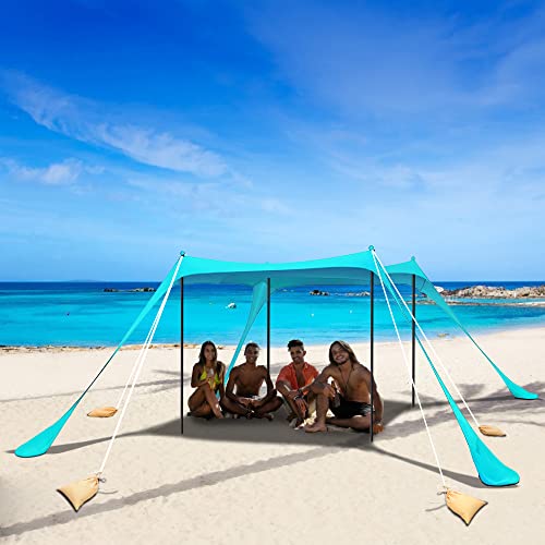 NyShine Strandzelt, Tragbares Sonnenschutz mit UPF 50+ UV Schutz Sandanker und Alu-Stangen für Strand, Hinterhof , Camping, Angeln und Picknicks - 3x3x2 M, Blaugrün von NyShine