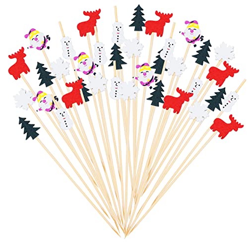 100 Stück Weihnachten Cocktail Picks Appetizer Dekorative Zahnstocher Weihnachtsmann Holz Früchte Pick Schneeflocke Schneemann Weihnachtsbaum Elch Bambus Sticks für Getränke Kuchen Topper Dessert von Nydotd