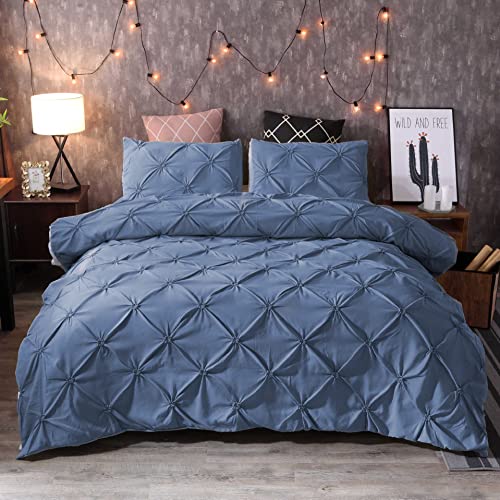 Nyescasa Bettwäsche 135x200 2 Teilig Pintuck Pinch Plissee Bettwäsche-Set Renforce Blau Wendebettwäsche Weiche Mikrofaser Bettbezug mit Reißverschluss und Kissenbezug 80x80cm Einzelbett von Nyescasa