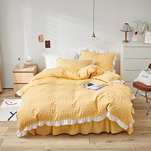 Nyescasa Bettwäsche 135x200 cm 4teilig Seersucker Gelb Einfarbig Elegant 2 Bettbezüge mit Reißverschluss und 2 Kissenbezüge 80x80 cm Atmungsaktiver von Nyescasa