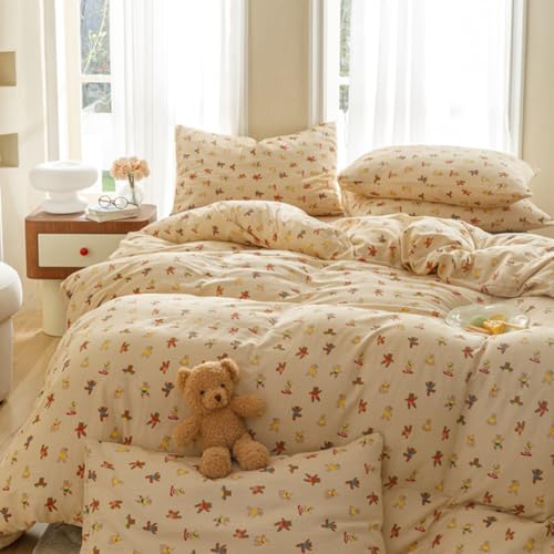 Nyescasa Bettwäsche 140x200 Braun Bär Rosa Teddy Kinder Mädchen Bettwäsche Set Weich Mikrofaser Bettbezug mit Reißverschluss und Kissenbezug 70x90cm von Nyescasa