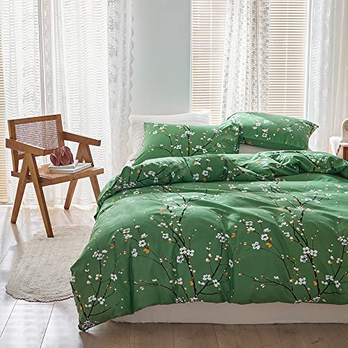 Nyescasa Bettwäsche 155x220 2 Teilig Grün Blumen Botanisch Muster Bettwäsche-Set Blume Zweig Design Wendebettwäsche Weiche Mikrofaser Bettbezug mit Reißverschluss und Kissenbezug 80x80cm von Nyescasa