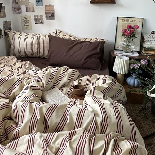 Nyescasa Bettwäsche 155x220 Beige Rot Gestreift Bettwäsche-Set Mädchen Frauen Wendebettwäsche Weiche Mikrofaser ÖKO-TEX Renforce Streifen Bettbezug mit Reißverschluss und Kissenbezug 80x80cm Nyescasa Bettwäsche 155x220 Beige Rot Gestreift Bettwäsche-Set Mädchen Frauen Wendebettwäsche Weiche Mikrofaser ÖKO-TEX Renforce Streifen Bettbezug mit Reißverschluss und Kissenbezug 80x80cm von Nyescasa