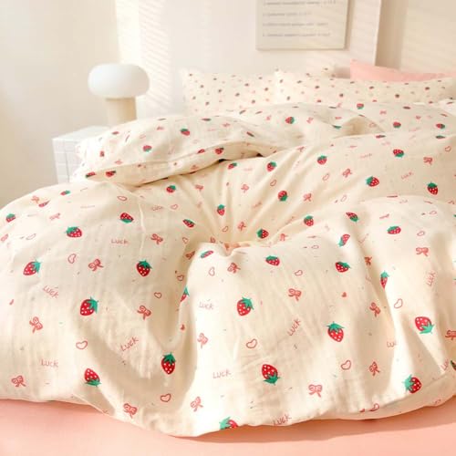 Nyescasa Bettwäsche 155x220 Rot Erdbeeren Herz Bettwäsche Mädchen Kinder Weich Mikrofaser Wendebettwäsche Set mit Reißverschluss und Kissenbezug 80x80cm von Nyescasa