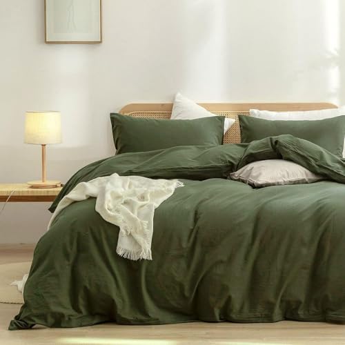 Nyescasa Bettwäsche 200x200 Baumwolle 3 Teilig Dunkelgrün Einfarbig Uni Bettwäsche-Set Weich Renforce Wendebettwäsche Oeko-TEX 100% Baumwolle Bettbezug mit Reißverschluss und 2 Kissenbezug 80x80cm von Nyescasa