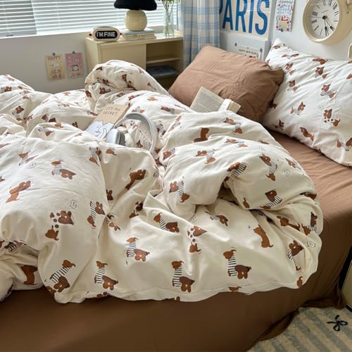 Nyescasa Bettwäsche 200x220 Dackel Braun Beige Hund Kinder Mädchen Bettwäsche Set Weich Mikrofaser Bettbezug mit Reißverschluss und 2 Kissenbezug 80x80cm von Nyescasa