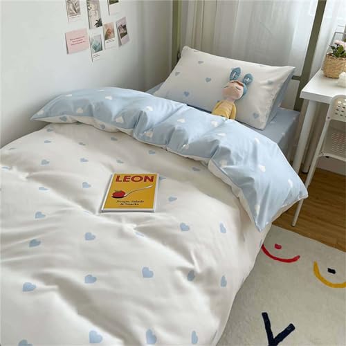 Nyescasa Bettwäsche Herzen 140x200 Weiß Blau Herz Bettbezug Mädchen Kinder Weich Mikrofaser Herzmuster Wendebettwäsche Set mit Reißverschluss und Kissenbezug 70x90cm von Nyescasa