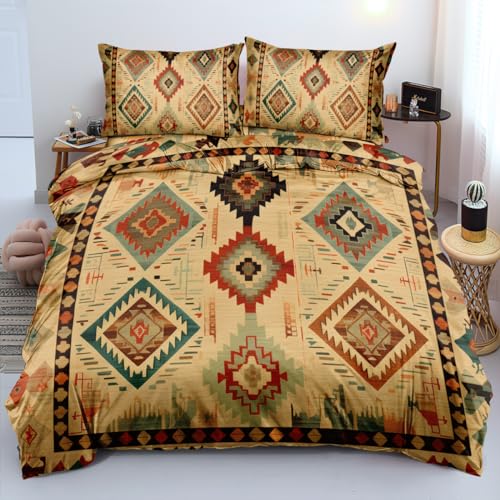 Nyescasa Bohemian Bettwäsche 135x200 4teilig Vintage Boho Indisch Diamant Geometrisch Böhmisch Wendebettwäsche Set Weiche Mikrofaser Bunt Bettbezüge mit Reißverschluss und 2 Kissenbezug 80x80cm von Nyescasa