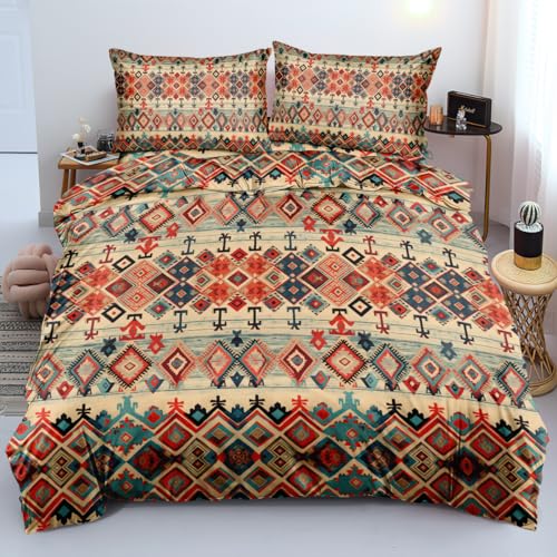 Nyescasa Boho Bettwäsche 135x200 4teilig Bohemian Indisch Geometrisch Vintage Böhmisch Wendebettwäsche Set Weiche Mikrofaser Bunt Bettbezüge mit Reißverschluss und 2 Kissenbezug 80x80cm von Nyescasa