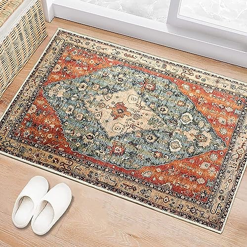 Nyescasa Boho Teppich Wohnzimmer Schlafzimmer Vintage Kurzflor Teppich Weich Waschbar rutschfest Teppiche für Kinderzimmer Esszimmer Flur Küche, Rot, 100x120 cm von Nyescasa