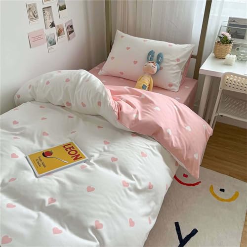 Nyescasa Herz Bettwäsche 135x200 4teilig Rosa Weiß Herzen Bettbezug Mädchen Kinder Weich Mikrofaser Herzmuster Wendebettwäsche Set mit Reißverschluss und 2 Kissenbezug 80x80cm von Nyescasa