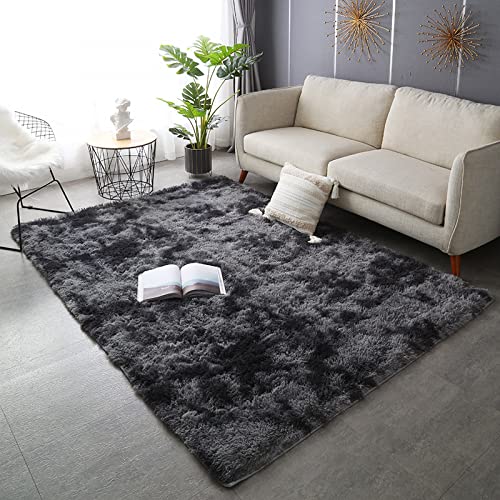 Nyescasa Hochflor Teppich Langflor Wohnzimmer Teppich Modern Flauschig Weich Rechteckig Teppich für Wohnzimmer Kinderzimmer Schlafzimmer Flur Läufer Dunkelgrau Shaggy Teppich Innen 100x160cm von Nyescasa