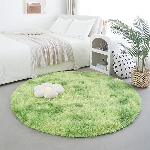 Nyescasa Hochflor Teppich Langflor Wohnzimmer Teppich Modern Flauschig Weich Runder Teppich für Wohnzimmer Kinderzimmer Schlafzimmer Flur Läufer Grün Shaggy Teppich Innen 120cm von Nyescasa