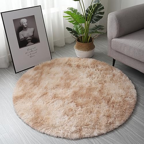 Nyescasa Hochflor Teppich Langflor Wohnzimmer Teppich Modern Flauschig Weich Runder Teppich für Wohnzimmer Kinderzimmer Schlafzimmer Flur Läufer Kamel Shaggy Teppich Innen 160cm von Nyescasa