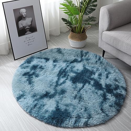 Nyescasa Hochflor Teppich Langflor Wohnzimmer Teppich Modern Flauschig Weich Runder Teppich für Wohnzimmer Kinderzimmer Schlafzimmer Flur Läufer Marineblau Shaggy Teppich Innen 100cm von Nyescasa