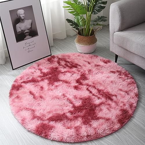 Nyescasa Hochflor Teppich Langflor Wohnzimmer Teppich Modern Flauschig Weich Runder Teppich für Wohnzimmer Kinderzimmer Schlafzimmer Flur Läufer Rot Shaggy Teppich Innen 120cm von Nyescasa