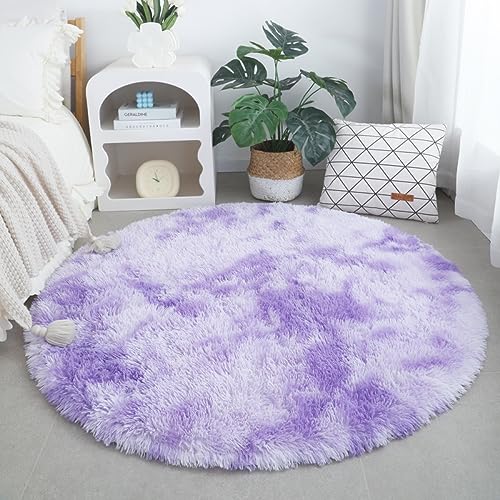 Nyescasa Hochflor Teppich Langflor Wohnzimmer Teppich Modern Flauschig Weich Runder Teppich für Wohnzimmer Kinderzimmer Schlafzimmer Flur Läufer Violett Shaggy Teppich Innen 120cm von Nyescasa