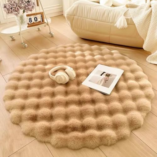 Nyescasa Hochflor Teppich Rund Langflor Wohnzimmer Modern Flauschig Weich Runder Kunstfell Teppich für Wohnzimmer Kinderzimmer Schlafzimmer Flur Khaki Shaggy Innen 160cm von Nyescasa