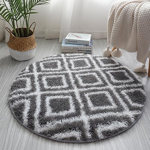 Nyescasa Hochflor Teppich Rund Langflor Wohnzimmer Teppich Modern Flauschig Weich Runder Teppich für Wohnzimmer Kinderzimmer Schlafzimmer Flur Läufer Grau Shaggy Fuzzy Teppich Innen 100cm von Nyescasa