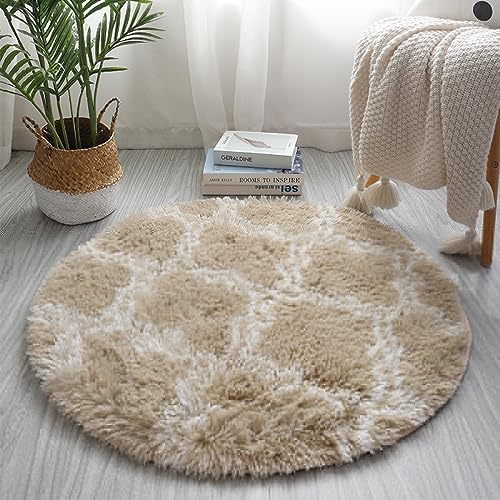 Nyescasa Hochflor Teppich Rund Langflor Wohnzimmer Teppich Modern Flauschig Weich Runder Teppich für Wohnzimmer Kinderzimmer Schlafzimmer Flur Läufer Kamel Shaggy Fuzzy Teppich Innen 160cm von Nyescasa