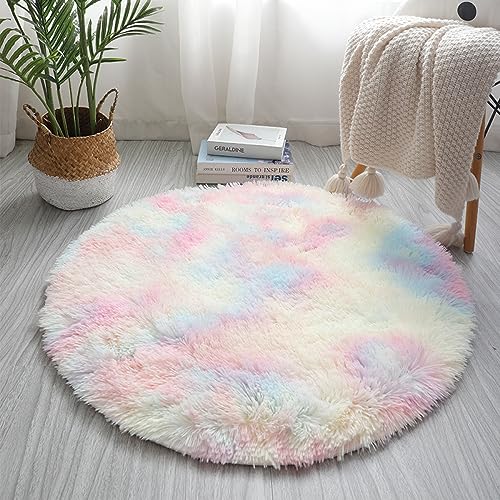 Nyescasa Hochflor Teppich Rund Langflor Wohnzimmer Teppich Modern Flauschig Weich Runder Teppich für Wohnzimmer Kinderzimmer Schlafzimmer Flur Läufer Regenbogen Shaggy Teppich Innen 100cm von Nyescasa