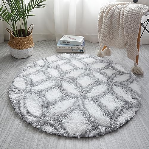 Nyescasa Hochflor Teppich Rund Langflor Wohnzimmer Teppich Modern Flauschig Weich Runder Teppich für Wohnzimmer Kinderzimmer Schlafzimmer Flur Läufer Weiß Shaggy Fuzzy Teppich Innen 100cm von Nyescasa