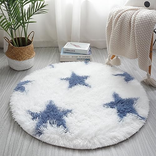 Nyescasa Hochflor Teppich Rund Langflor Wohnzimmer Teppich Modern Flauschig Weich Runder Teppich für Wohnzimmer Kinderzimmer Schlafzimmer Flur Läufer Weiß Shaggy Stern Teppich Innen 100cm von Nyescasa