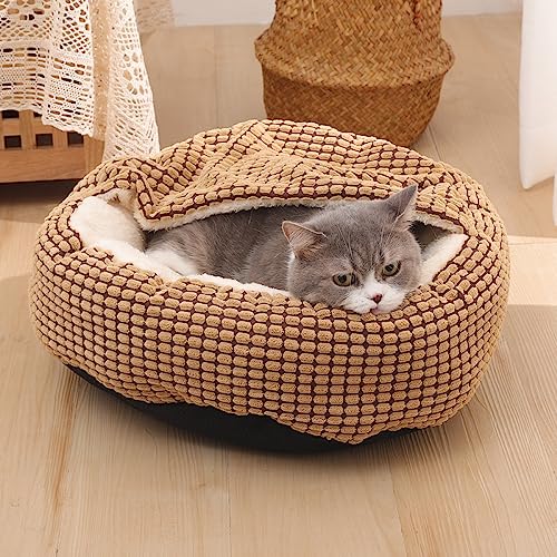 Nyescasa Hundebett Katzenbett Katzenkissen Hundekissen Hundesofa Katzensofa Hundecouch Hundekorb Hundematte Haustierbett mit Kapuze für Mittelgroße Hunde Katzen Weich Waschbar Runde Braun 60*60*22cm von Nyescasa