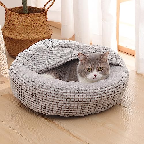 Nyescasa Hundebett Katzenbett Katzenkissen Hundekissen Hundesofa Katzensofa Hundecouch Hundekorb Hundematte Haustierbett mit Kapuze für Mittelgroße Hunde Katzen Weich Waschbar Runde Grau 60*60*22cm von Nyescasa