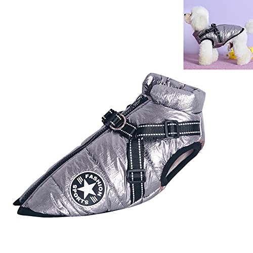 Nyescasa Hundejacke mit Geschirr, Reflektierend Wasserdichter Hund Winterjacke für Kleine Mittlere Große Hunde, Maschinenwaschbarer Hundeweste für Französische Bulldogge Chihuahua(L, Silber-Grau) von Nyescasa