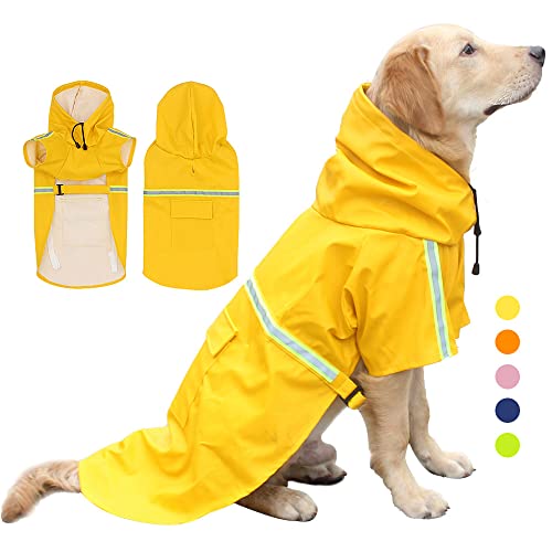 Nyescasa Hunderegenmantel Wasserdichter Hundemantel Mit Kapuze und Reflektierender Streifen Einstellbare Regenmantel Jacke Outdoor-Bekleidung für Kleine Mittelgroße Große Hunde (3XL | Gelb) von Nyescasa