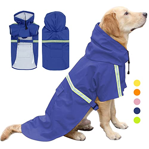 Nyescasa Hunderegenmantel Wasserdichter Hundemantel Mit Kapuze und Reflektierender Streifen Einstellbare Regenmantel Jacke Outdoor-Bekleidung für Kleine Mittelgroße Große Hunde (5XL | Blau) von Nyescasa