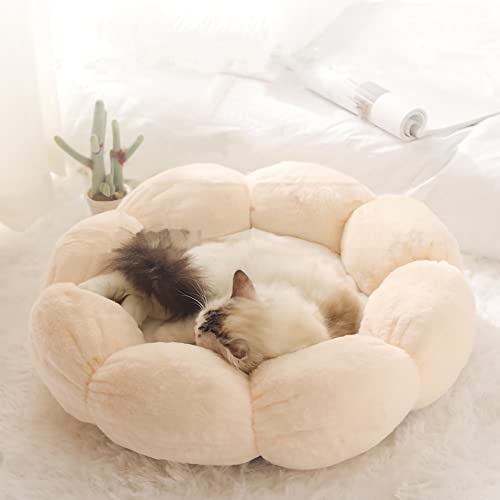 Nyescasa Katzenbett Hundebett Katzenschlafplatz Hundematratze Runde Blume Katzenkissen Plüsch Weich Katzenbett Cute Waschbar Flauschiges Haustierbet Rosa + Weiß 40cm für Haustiere unter 4kg von Nyescasa