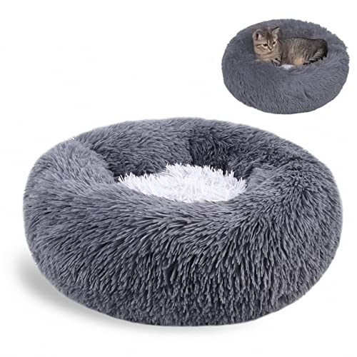 Nyescasa Katzenbett Rund Donut Hundebett Kissen Fluffy Plüsch Haustier Bett Weich Warm wasserdicht rutschfest waschbar Cuddler Nest für Kleine, Mittelgroße und Große Hunde, Katzen(50cm Ø,Dunkelgrau) von Nyescasa