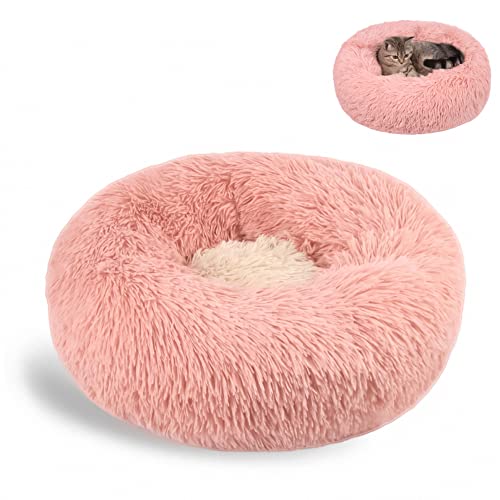 Nyescasa Katzenbett Rund Donut Hundebett Kissen Fluffy Plüsch Haustier Bett Weich Warm wasserdicht rutschfest waschbar Cuddler Nest für Kleine, Mittelgroße und Große Hunde, Katzen(L 60cm Ø, Rosa) von Nyescasa