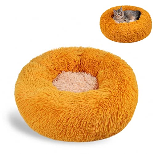 Nyescasa Katzenbett Rund Donut Hundebett Kissen Fluffy Plüsch Haustier Bett Weich Warm wasserdicht rutschfest waschbar Cuddler Nest für Kleine, Mittelgroße und Große Hunde, Katzen(XL 75cm Ø, Orange) von Nyescasa