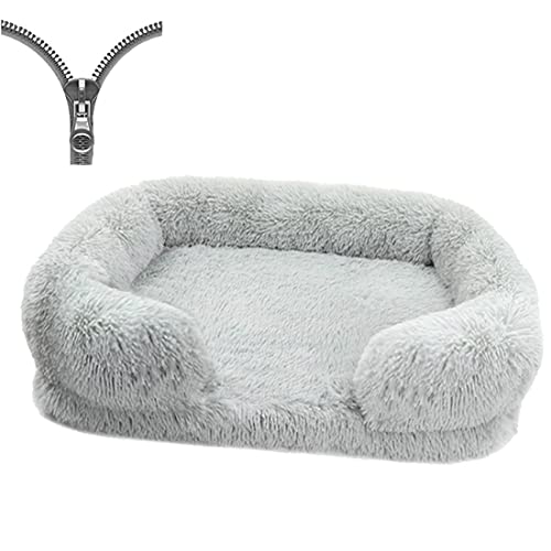 Nyescasa Orthopädisches Hundebett für Grosse Mittelgroße kleine Hunde Katzenbett Flauschig Plüsch Ergonomisches Hundesofa Waschbar rutschfest Hundebetten Hundekissen (L,75x50x14cm,Hellgrau) von Nyescasa