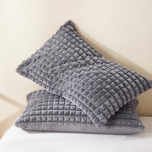 Nyescasa Plüsch Bettwäsche 135x200 Grau Warme Winter Flauschig Flanell Biber Wendebettwäsche Langhaar Kunstfell Deckenbezug Fleece Cashmere Touch Bettbezug mit Reißverschluss und Kissenbezug 80x80cm von Nyescasa