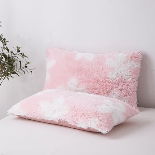 Nyescasa Plüsch Bettwäsche 135x200 Winter Flauschig Warme Flanell Biber Wendebettwäsche Langhaar Flausch Fleece Deckenbezug Rosa Blume Mädchen Bettbezug mit Reißverschluss und Kissenbezug 80x80cm von Nyescasa