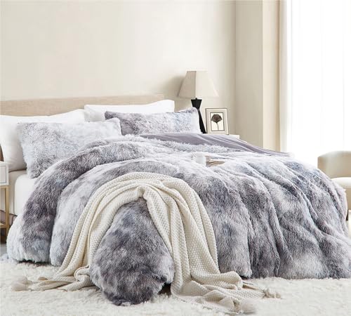 Nyescasa Plüsch Bettwäsche 135x200 Winter Flauschig Warme Flanell Biber Wendebettwäsche Langhaar Flausch Fleece Deckenbezug Tie Dye Grau 2 Bettbezug mit Reißverschluss und 2 Kissenbezug 80x80cm von Nyescasa