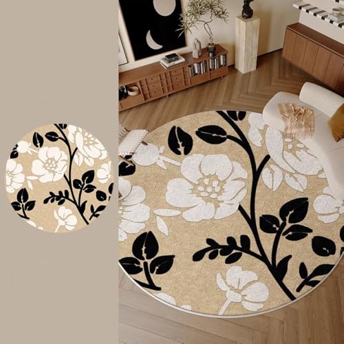 Nyescasa Runder Teppich Blumen Kurzflor Waschbar rutschfest Bedruckt Teppich Wohnzimmer Weich Modern für Schlafzimmer Esszimmer Flur Innen Beige Rund 100cm von Nyescasa