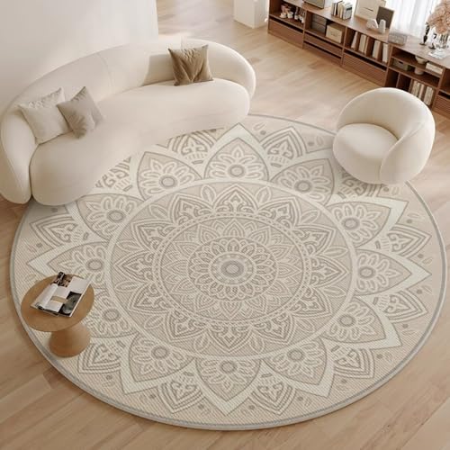 Nyescasa Runder Teppich Boho Tribal Teppich Waschbar Kurzflor Teppich Vintage Bohemian Teppich Wohnzimmer Rund 100cm Weiche Flauschig Modern Teppich für Schlafzimmer Wohnzimmer Esszimmer Kinderzimmer von Nyescasa