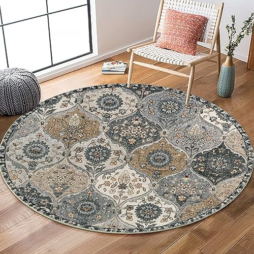 Nyescasa Runder Teppich Vintage Boho Teppich Waschbar Baumwollteppich Mandala Bedruckt Teppich Wohnzimmer Rund 100cm Flauschig Modern Teppich für Schlafzimmer Wohnzimmer Esszimmer Küche Innen von Nyescasa